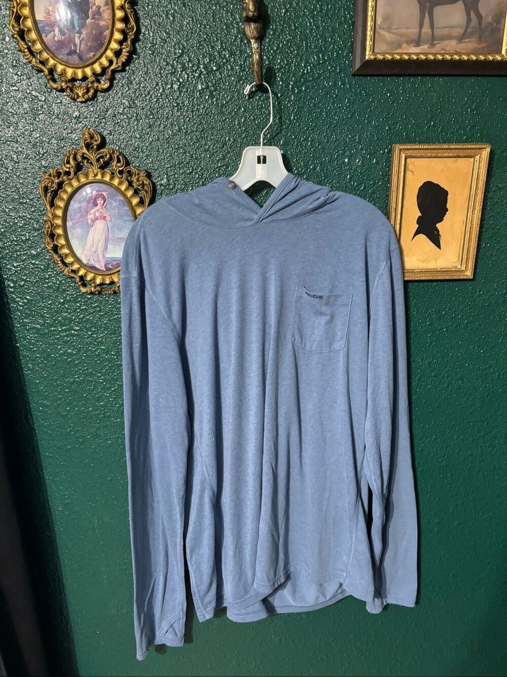 Poncho Outdoors Hoodie Shirt Mens XL Blue UPF Bridge Lightweight Fabric Fishing